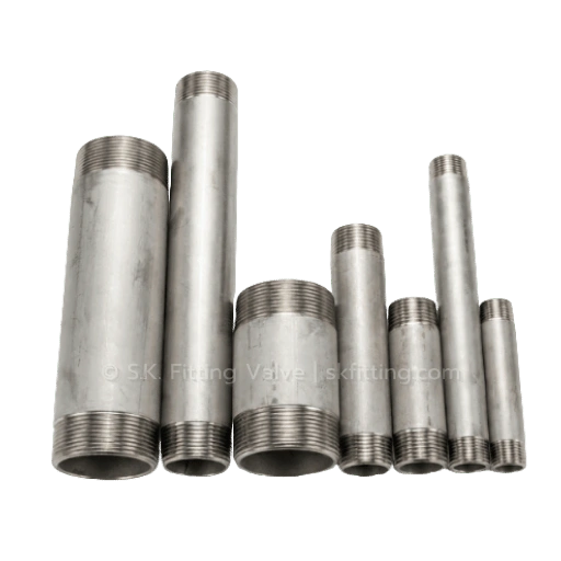 ท่อนสั้นเกลียวนอกหลายขนาดและความยาว พร้อมลายน้ำ S.K. Fitting Valve